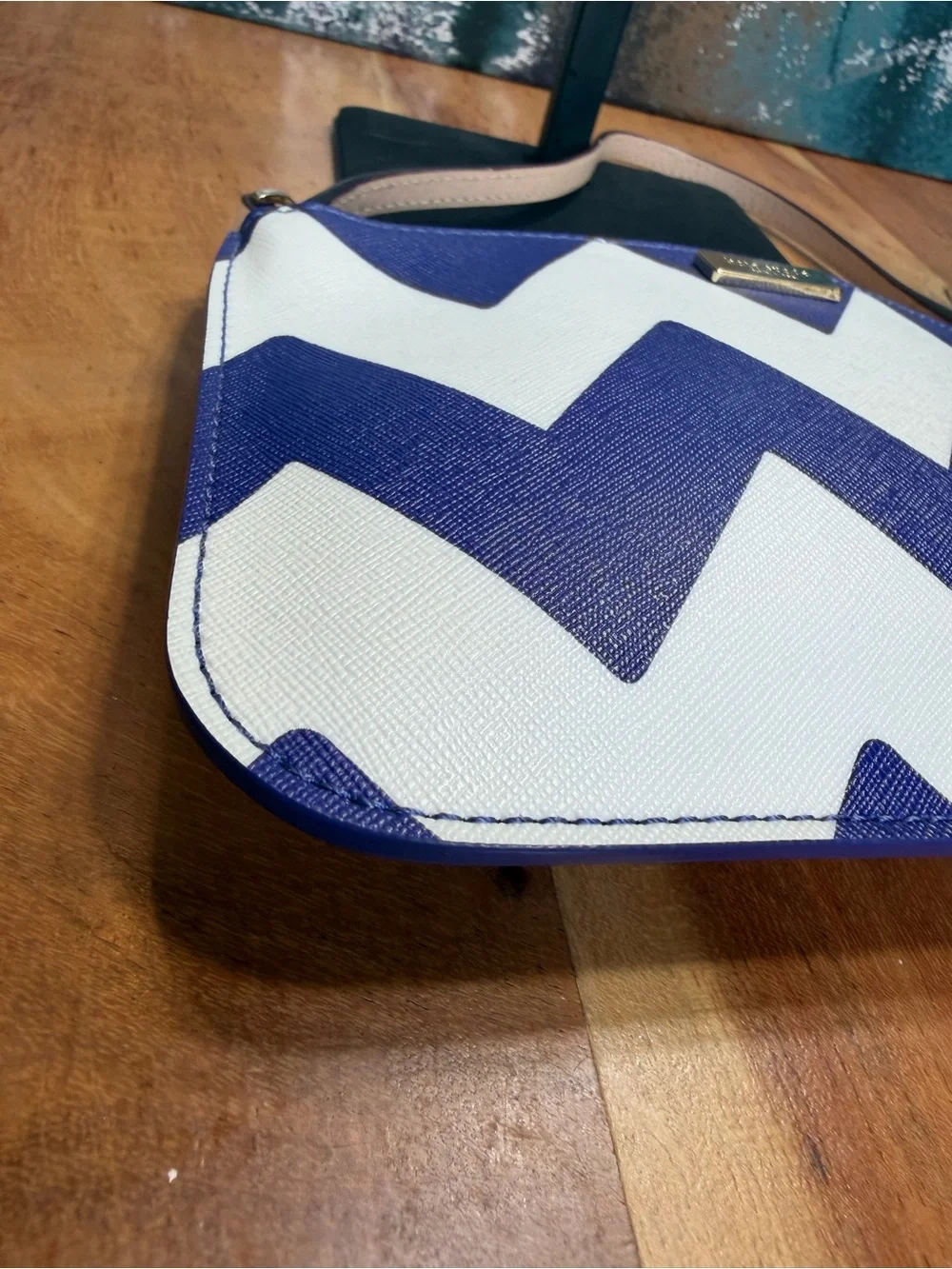 Kate Spade Nautical Coastal Preppy Chevron Wristlet Clutch Blue White